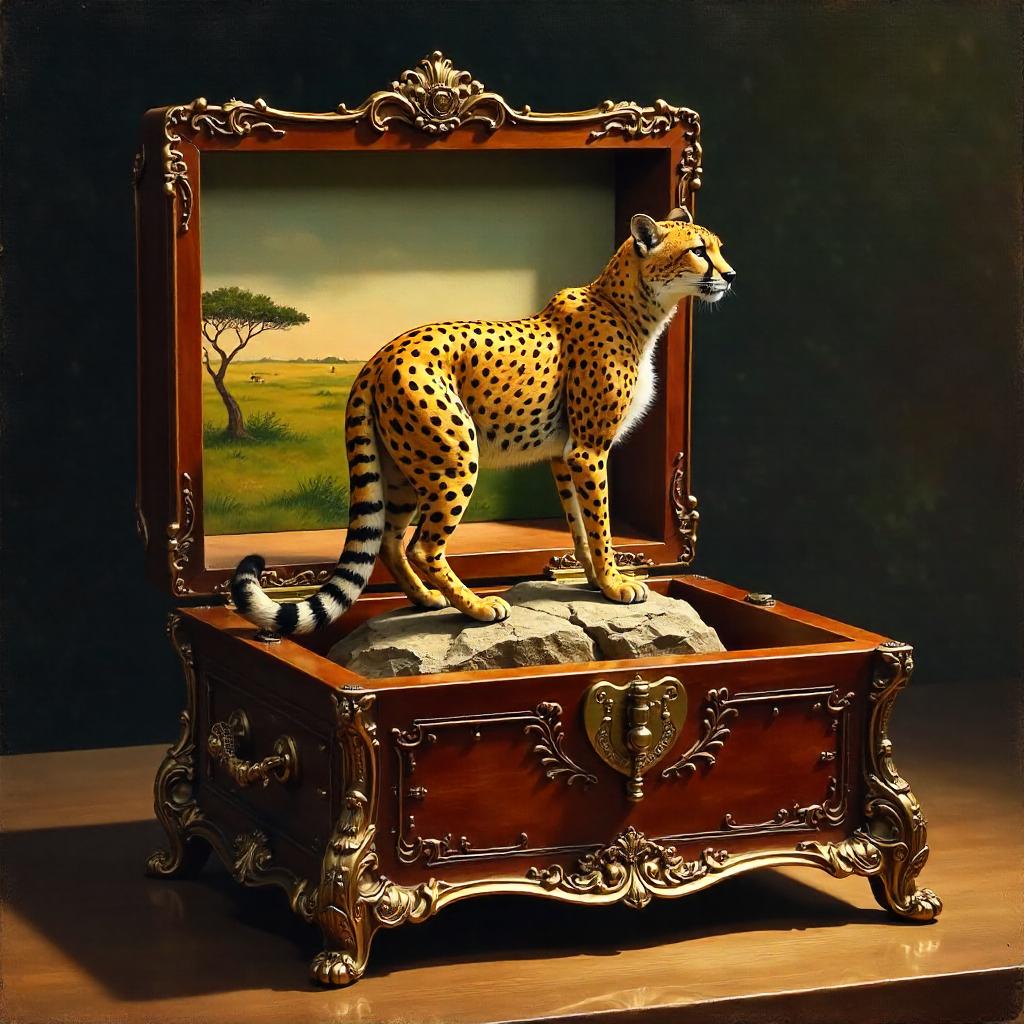 Cheetah in an Antique Music Box