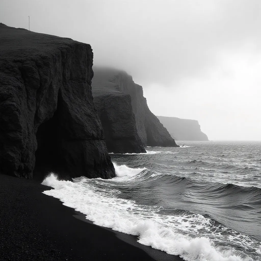 Monochrome Cliffs Along a Rugged Coastline
