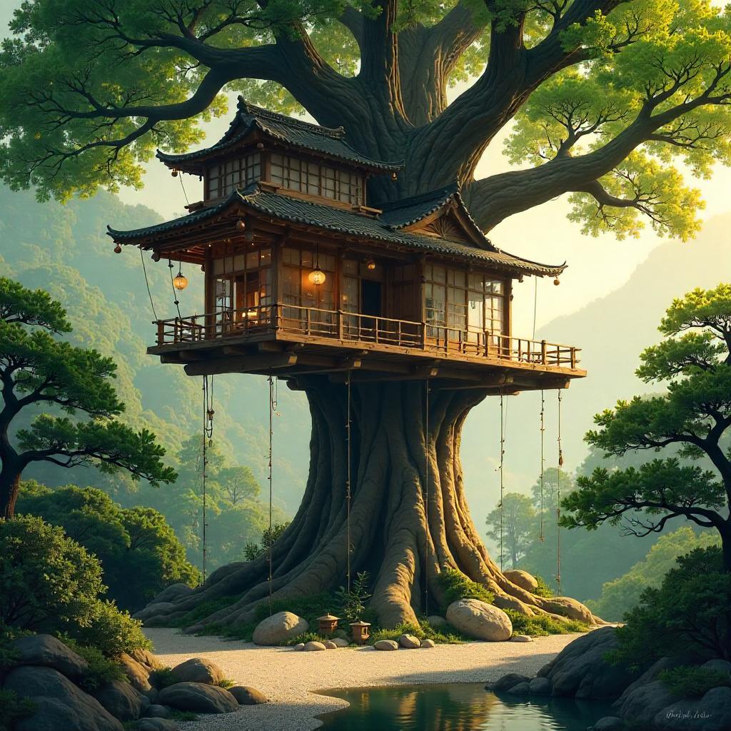 Zen Treehouse Above a Tranquil Temple