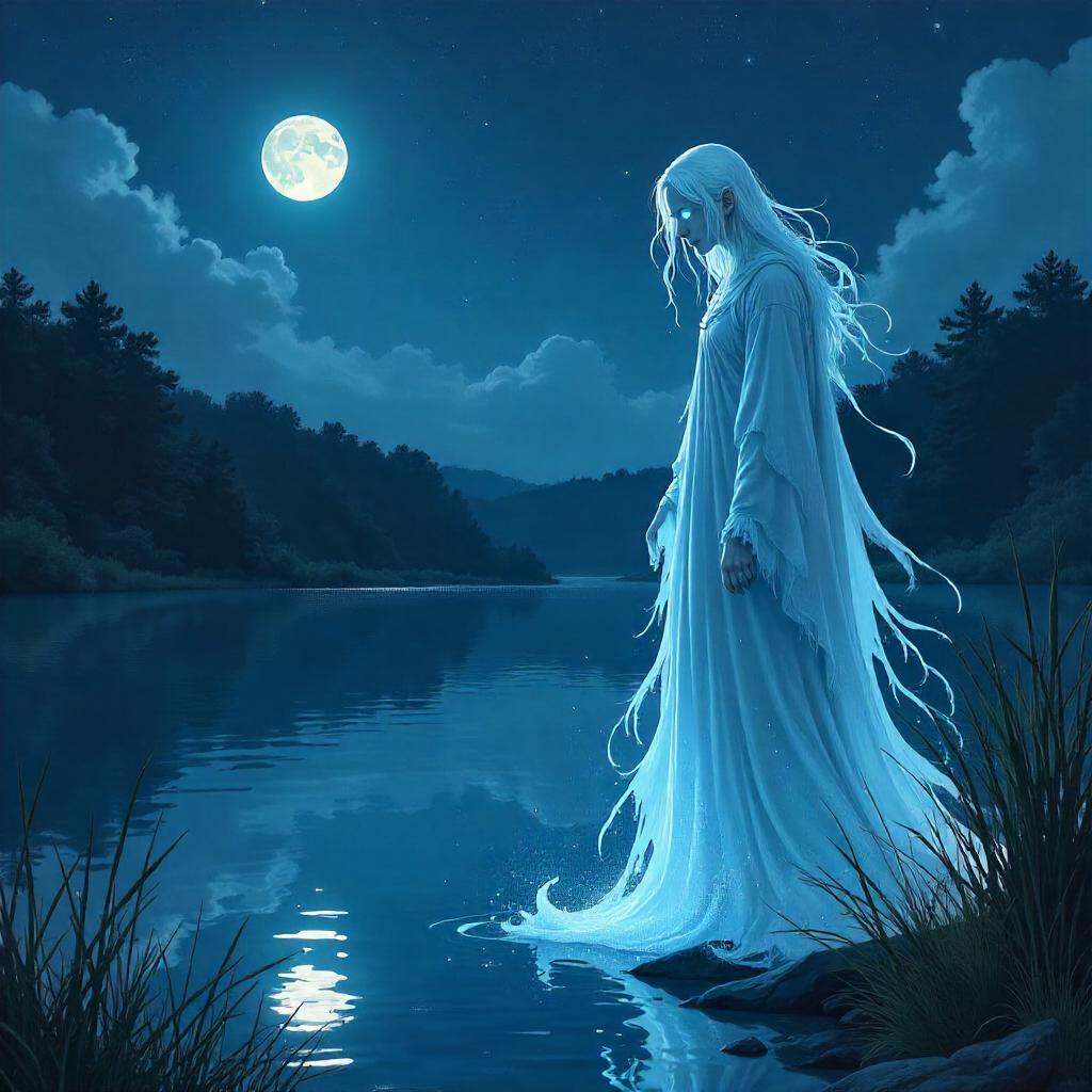 Moonlit Wraith by the Lake in Anime Style