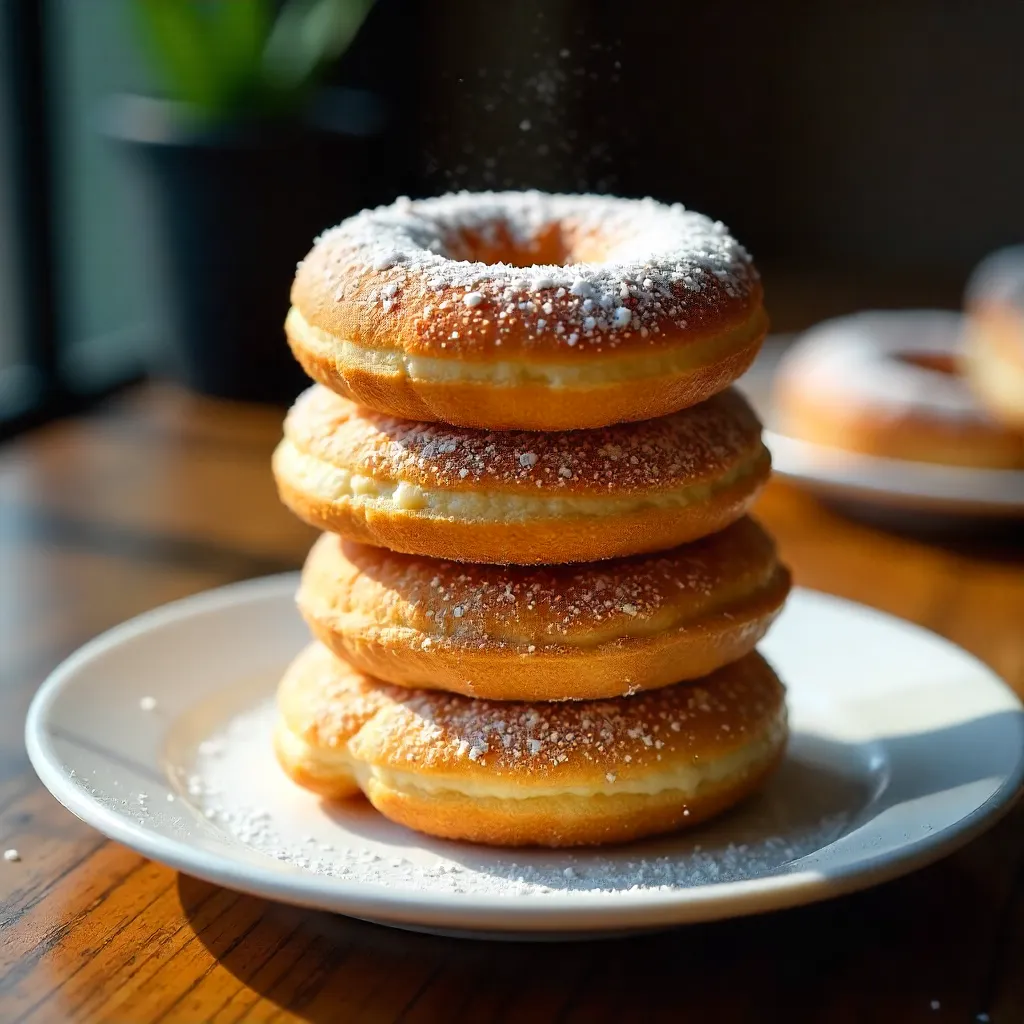 Fluffy Powdered Donut Stack on a Plate