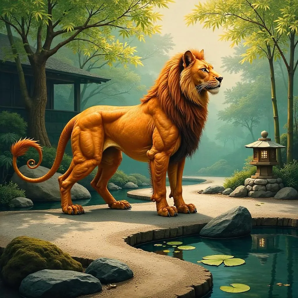 Manticore in a Zen Garden - An Oil Painting