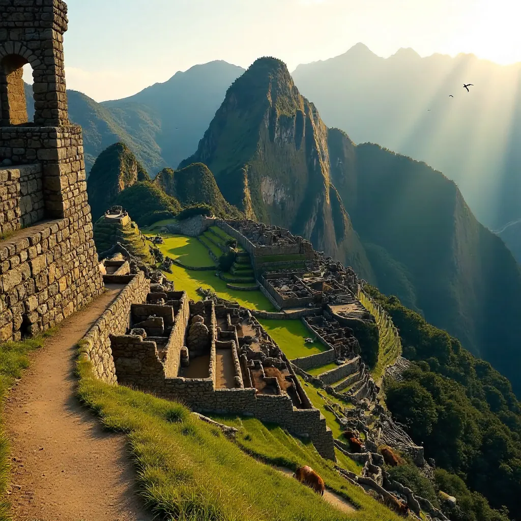 Stone Terraces of Machu Picchu in the Andes