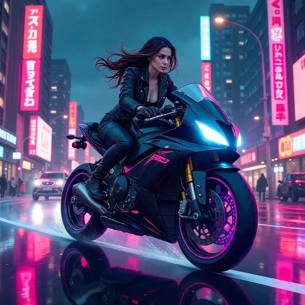 Neon Night Rider: Anime Moto Woman