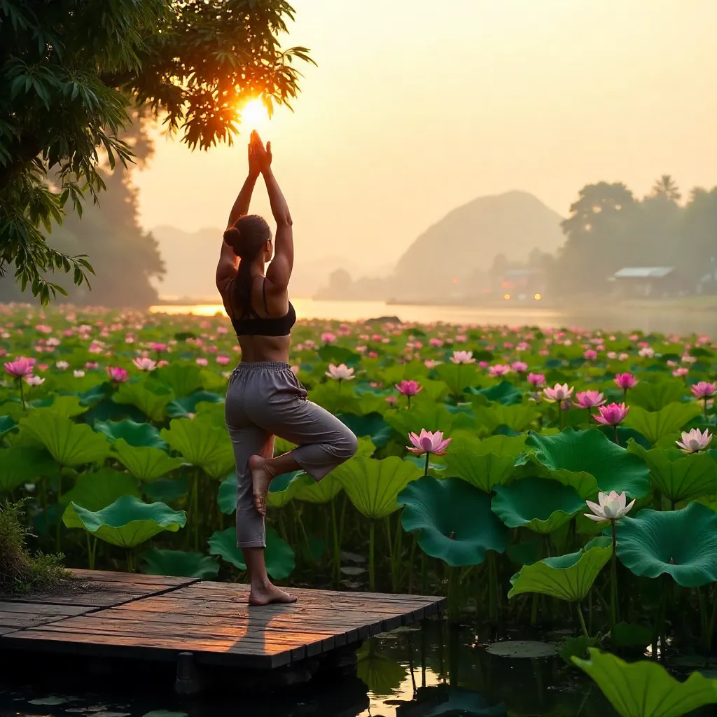 Yoga Among Lotus Fields near Hội An, Vietnam