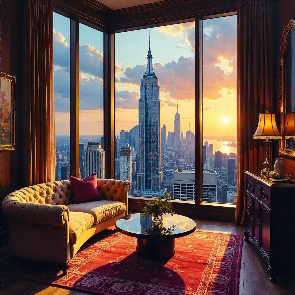 Skyscraper View: Oil Painting from a Penthouse