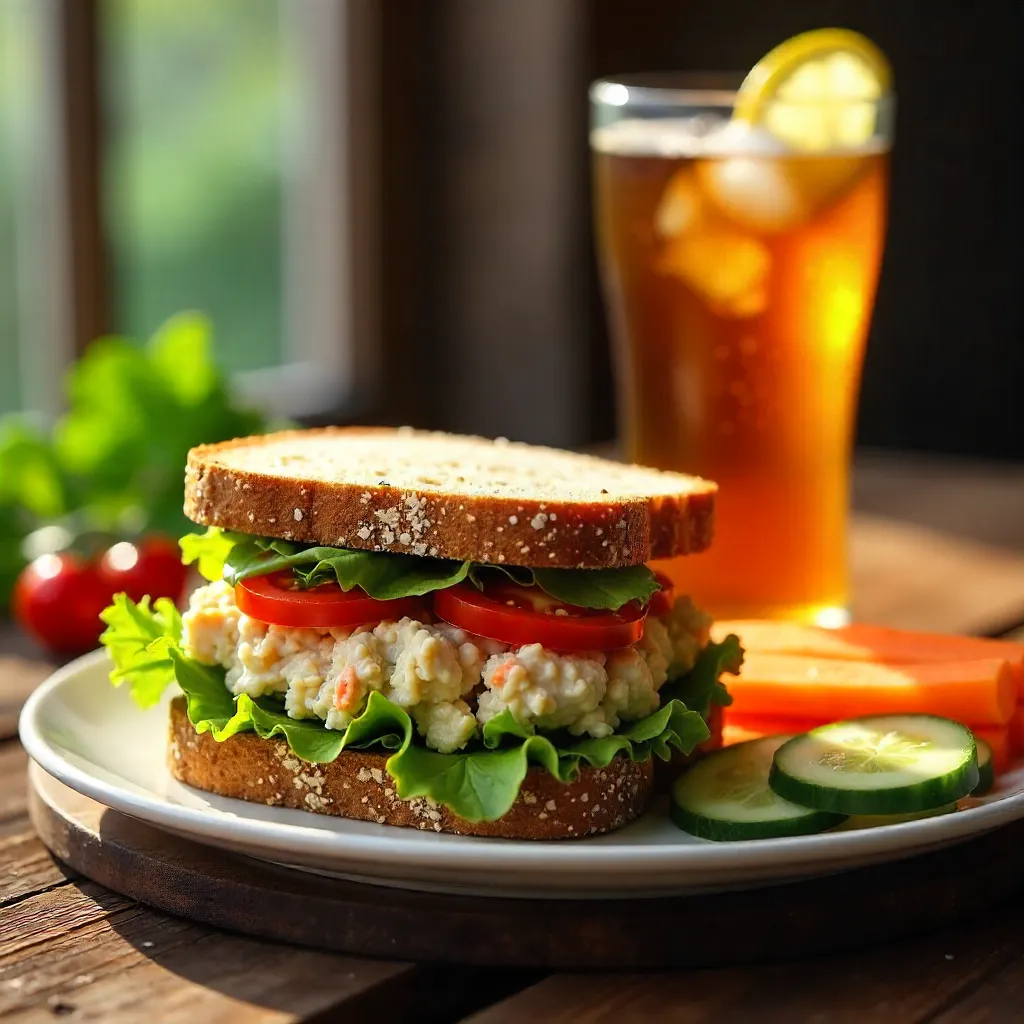 Healthy Tuna Sandwich Lunch on Rustic Table