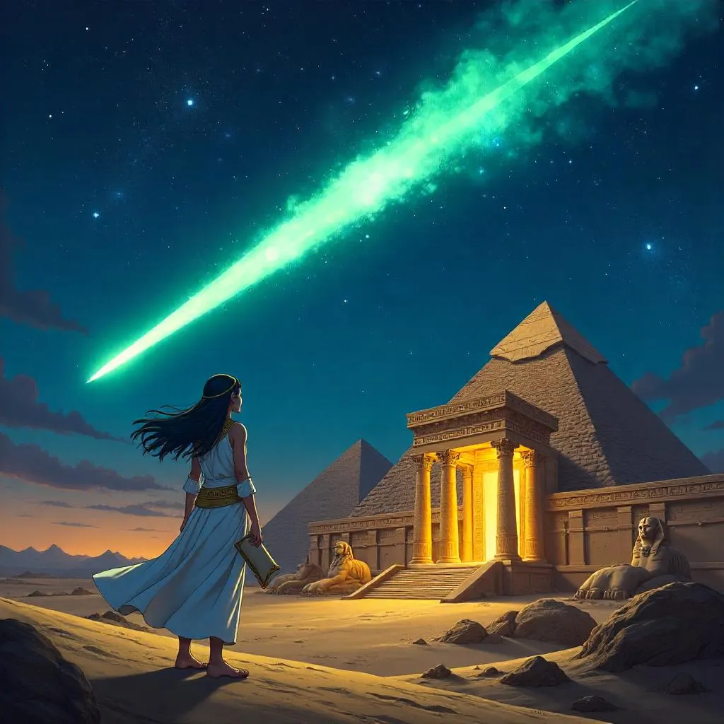 Meteor Over Ancient Egypt in Anime Style