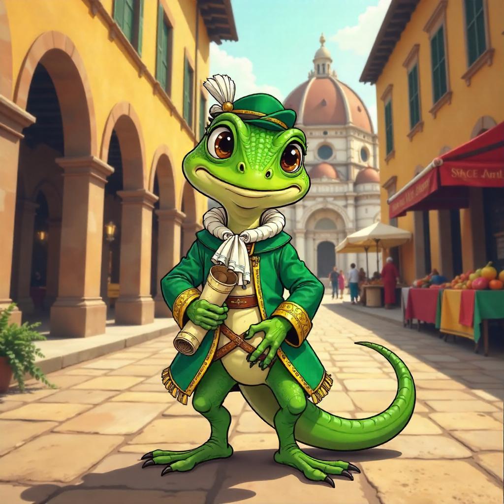 Cartoon Lizard in Renaissance Florence