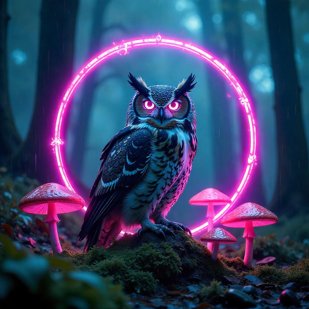 Owl in a Neon Fairy Ring