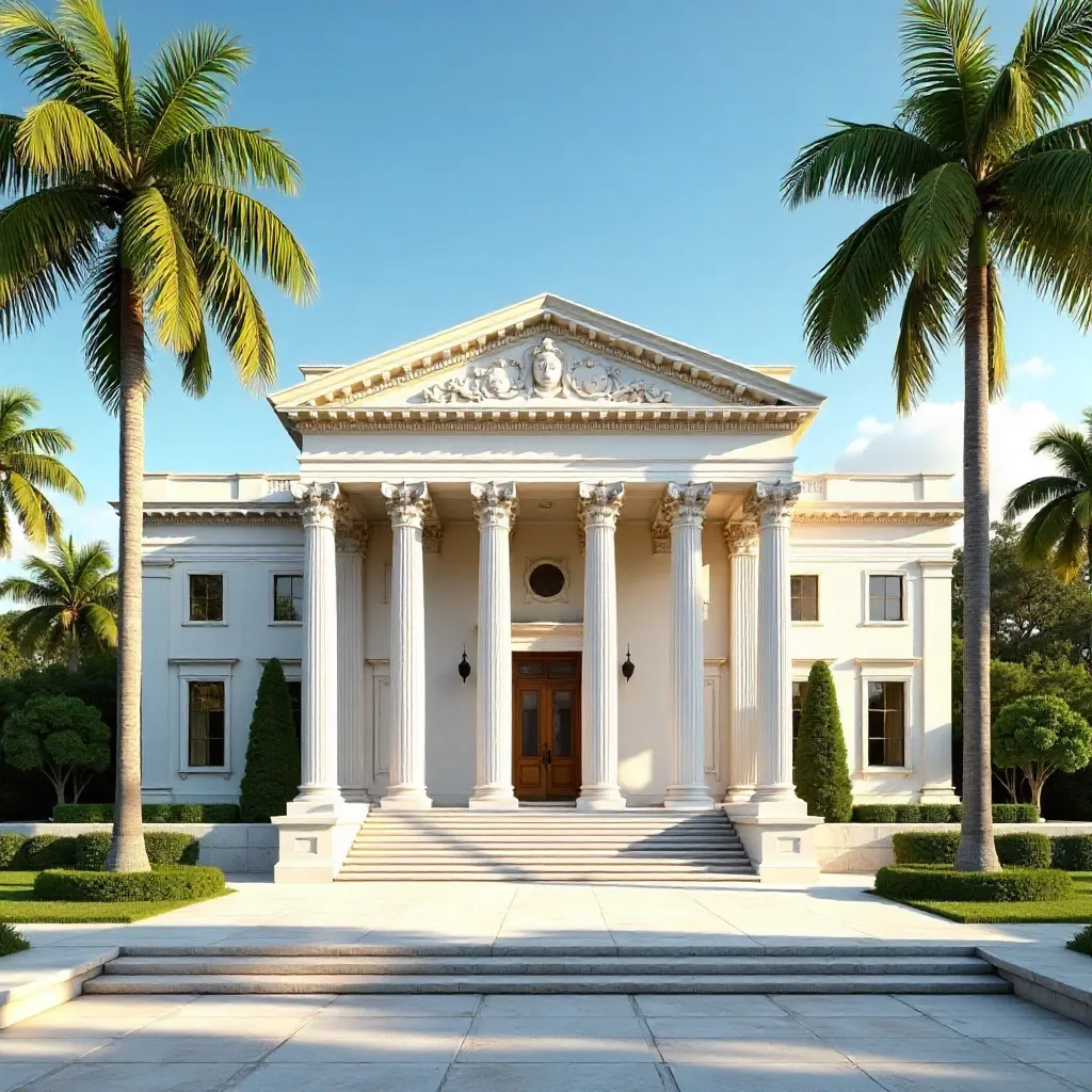 Timeless Neoclassical Architecture Framed by Palms