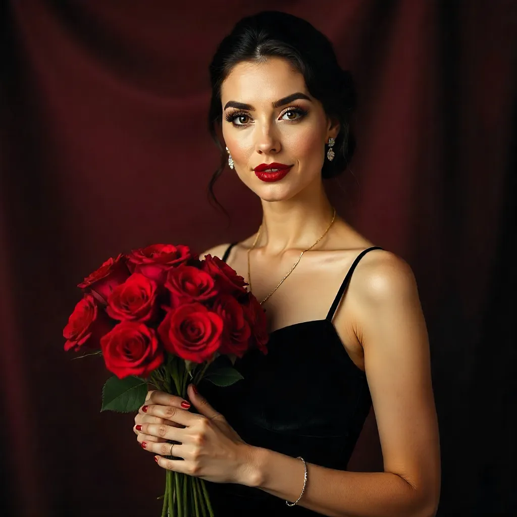 Glamorous Portrait of a Woman with Red Roses