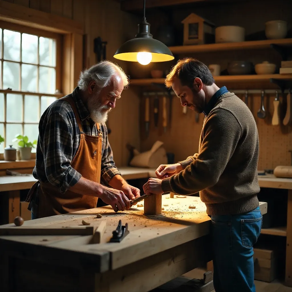 Two Men Crafting in a Cozy Workshop