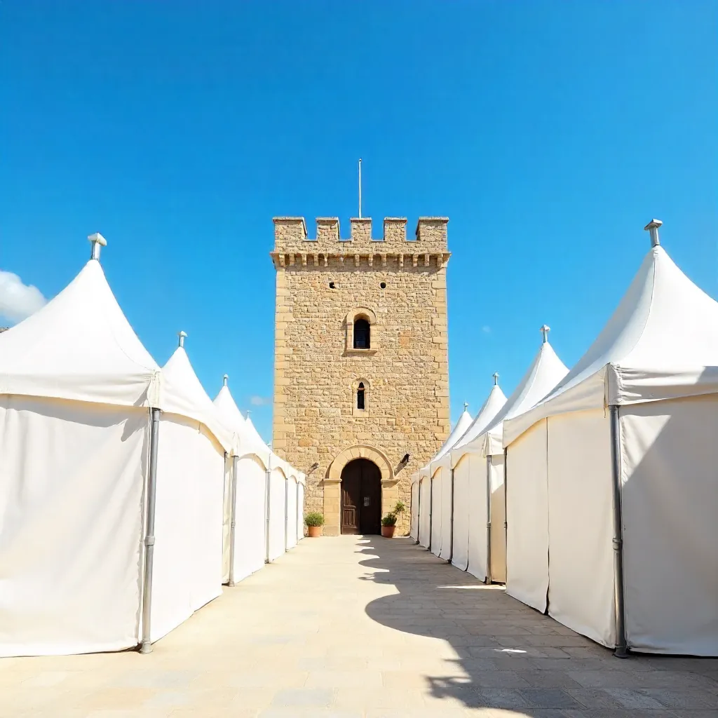 Minimalist Sesimbra Fortress Tower with White Tents