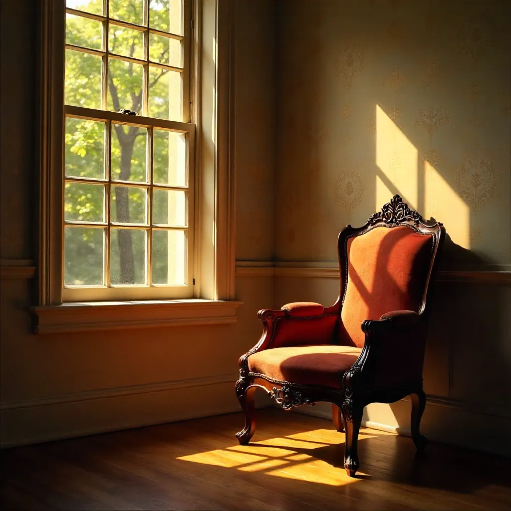 Golden Hour Corner: Elegant Chair and Intricate Shadows