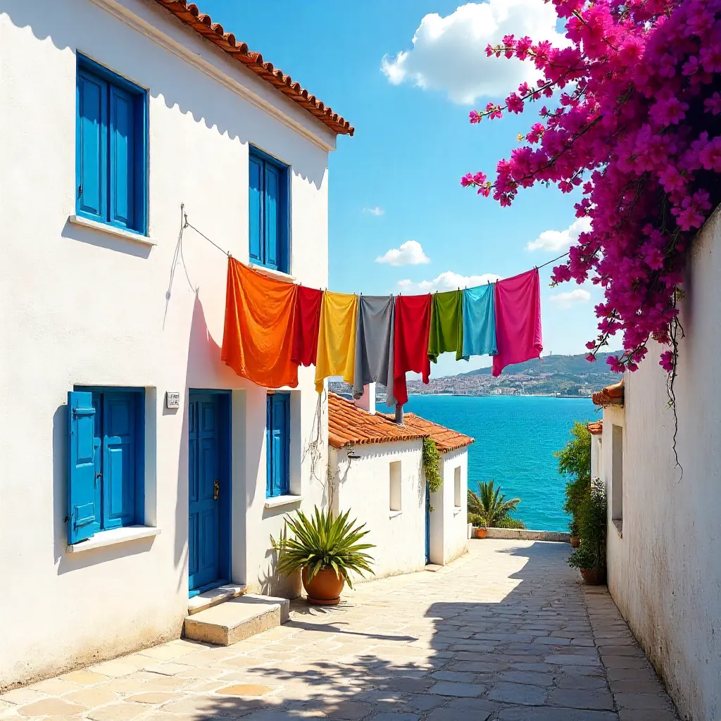 Vibrant Laundry on a Bozcaada White House
