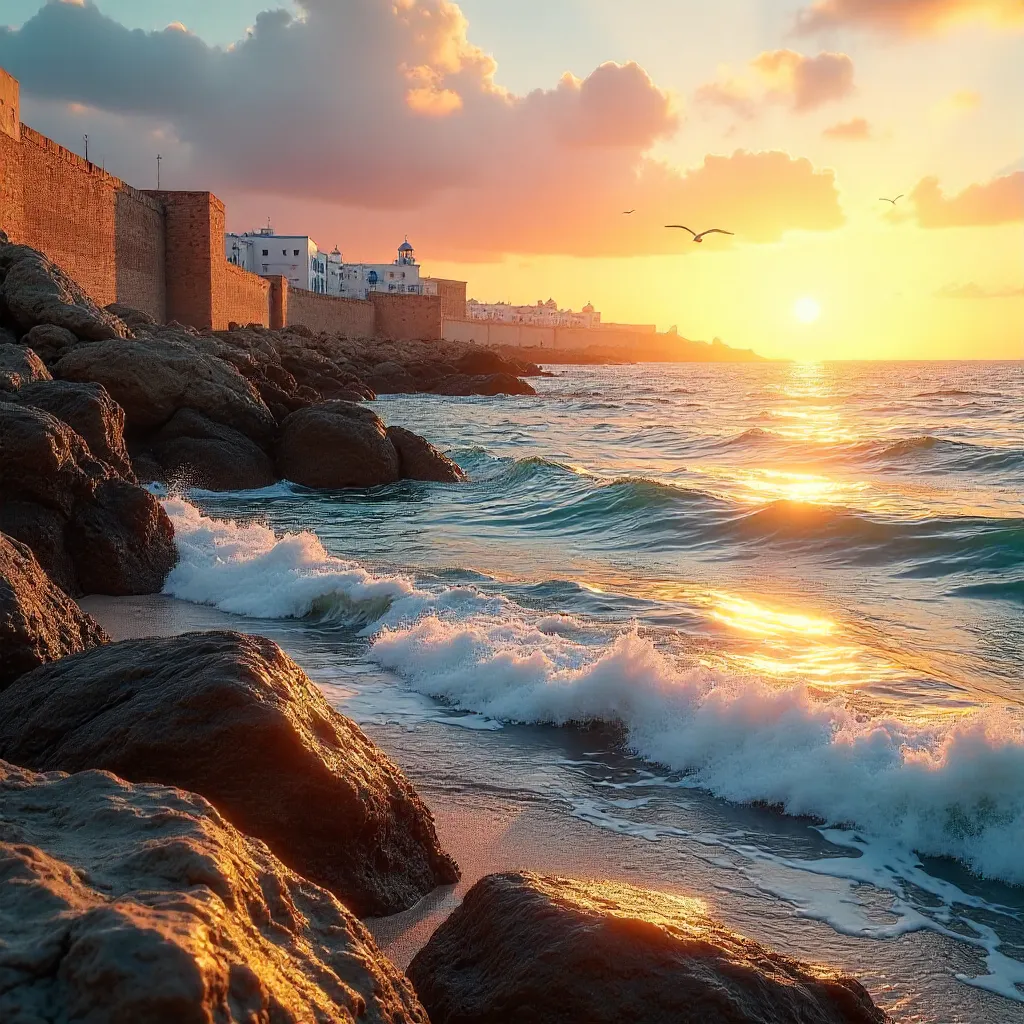 Sunset Serenity on Essaouira's Rocky Coastline