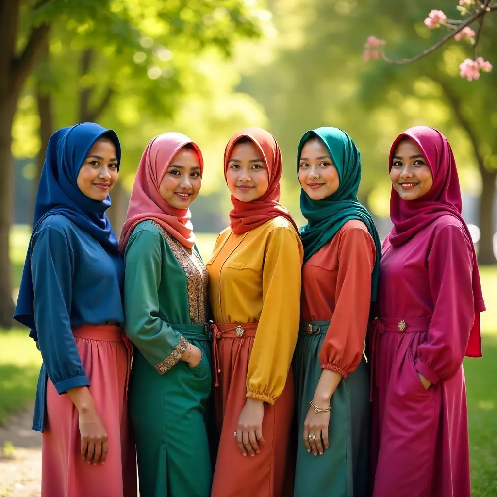 Five Women in Colorful Hijabs Outdoors