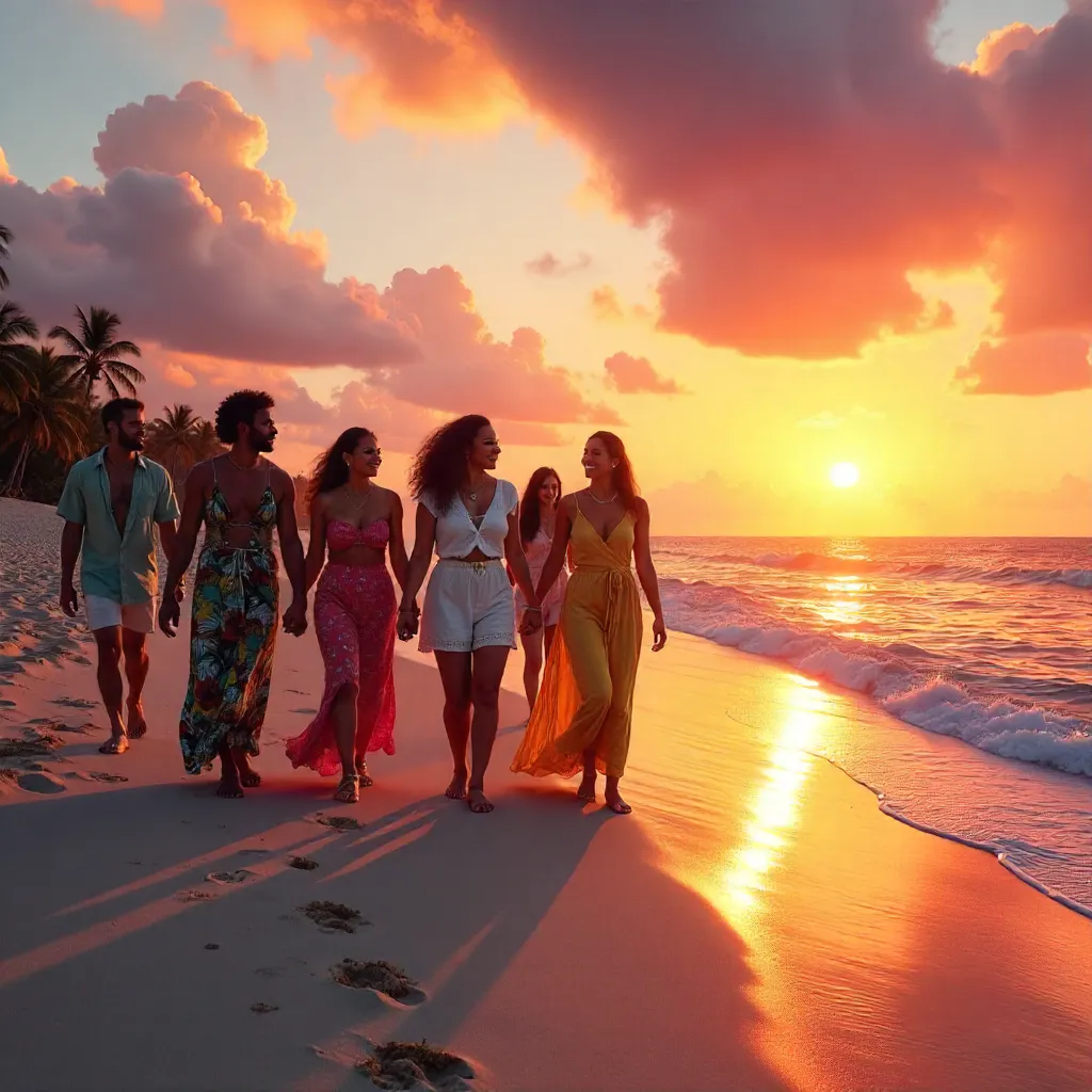 Colorful Parade Along the Sunset Beach
