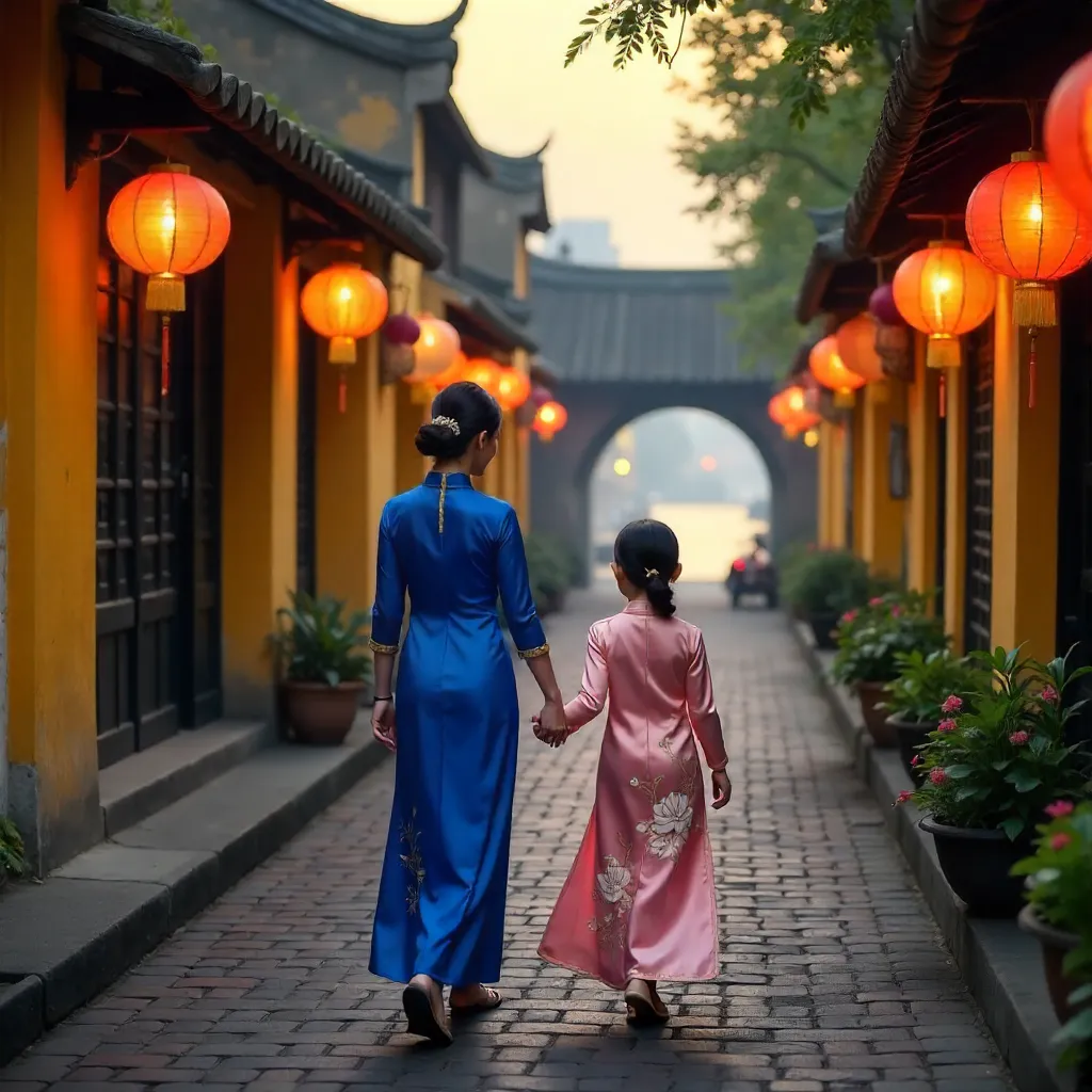 Ao Dai Mother and Daughter in Hội An Lantern Night