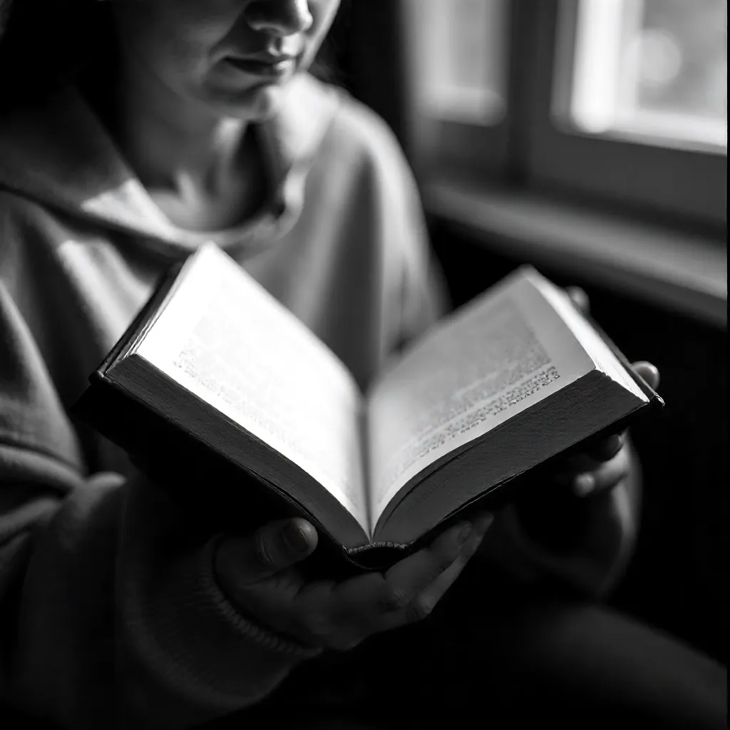 Monochrome Close-Up Serene Reading Moment