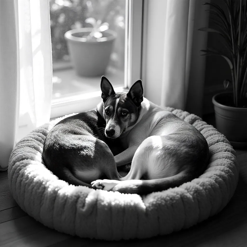Monochrome Cozy: Cat and Dog by the Window