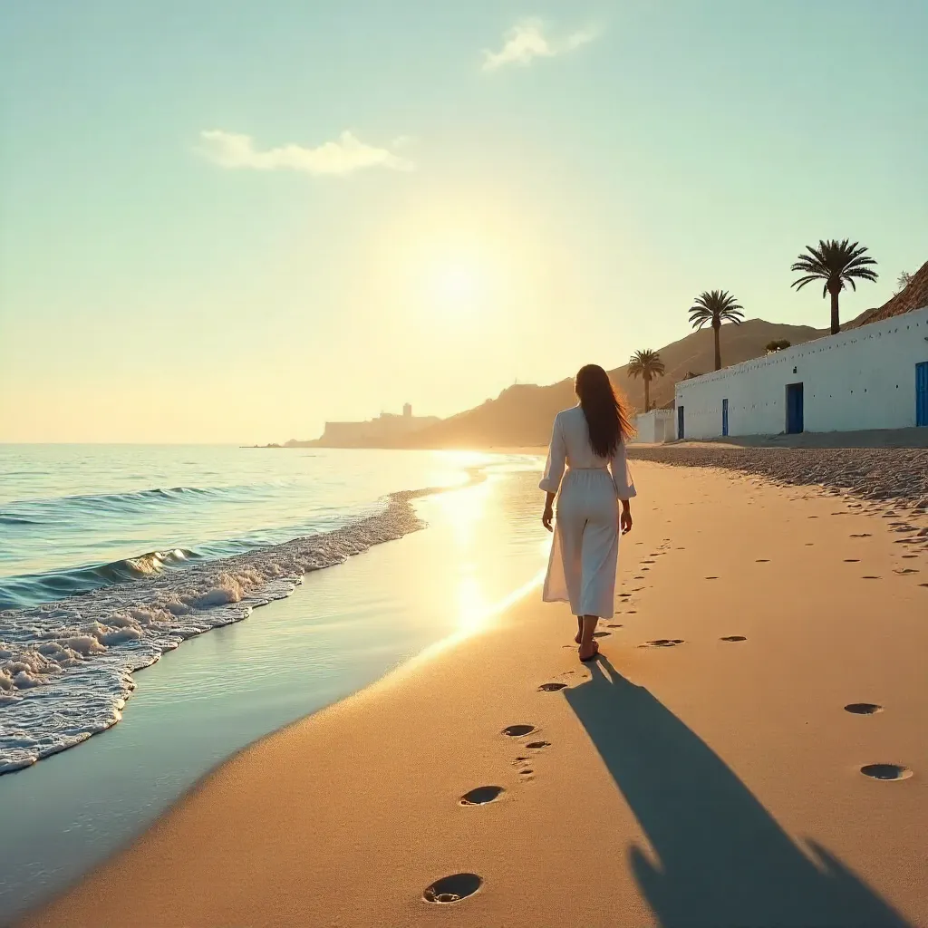 Solitary Shadow on Rabat Beach at Golden Hour
