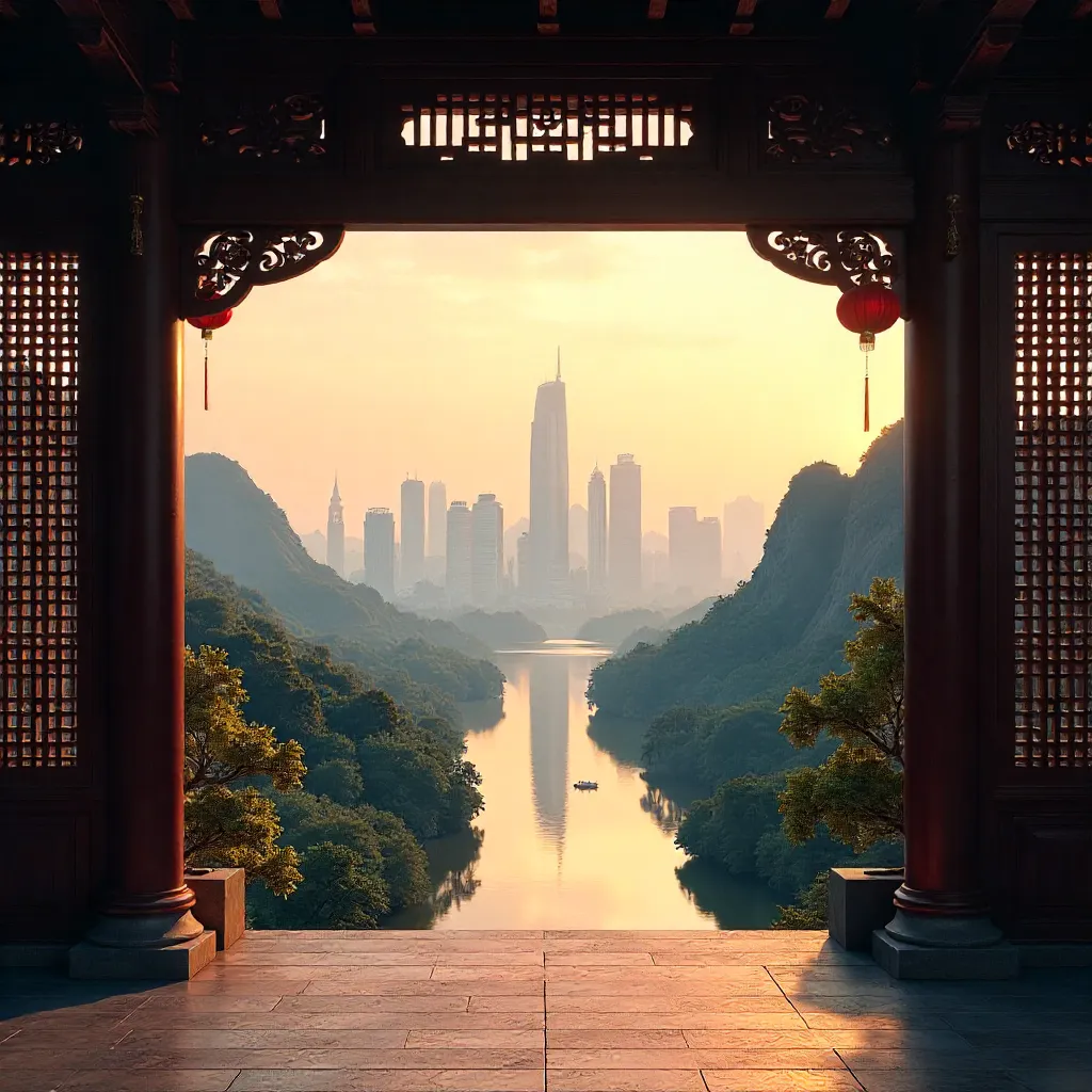 Traditional Frame, Modern Zhangjiajie Skyline