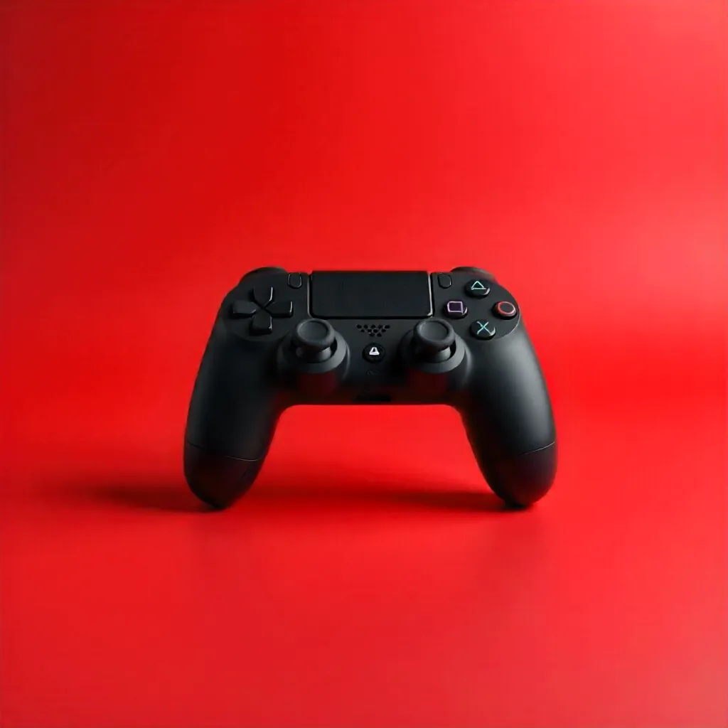 Minimalist Black Controller on Vivid Red Backdrop