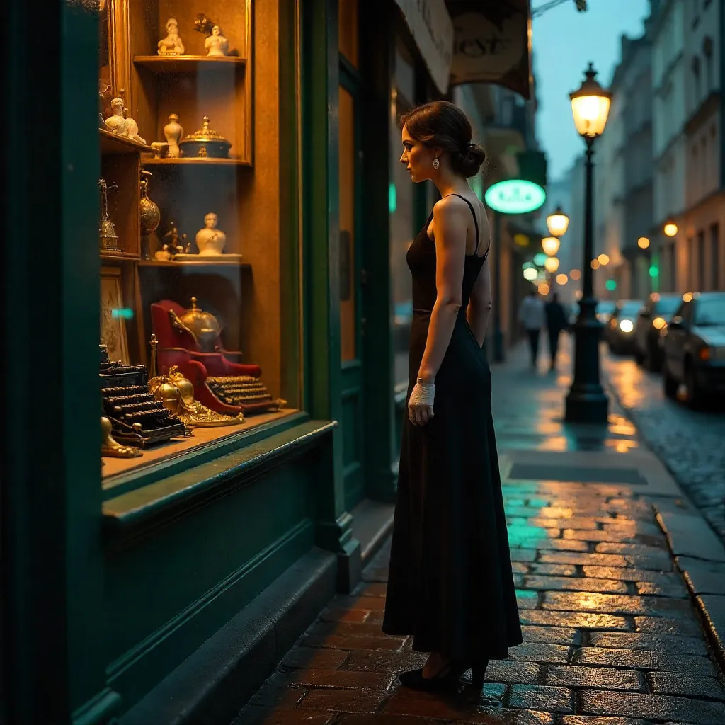 Gazing at the Window: Woman in a Black Dress
