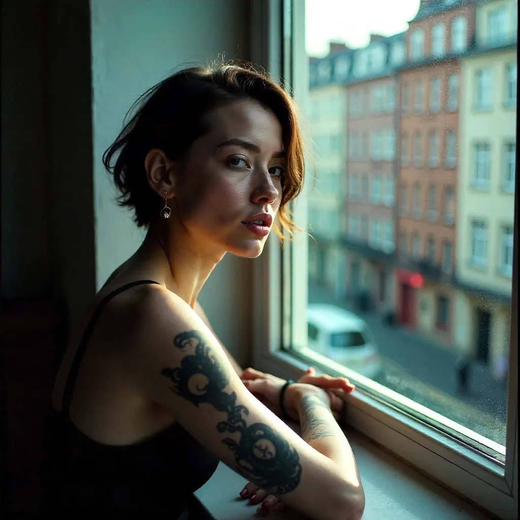 Berlin Window Portrait: Piercings, Tattoos, and Light