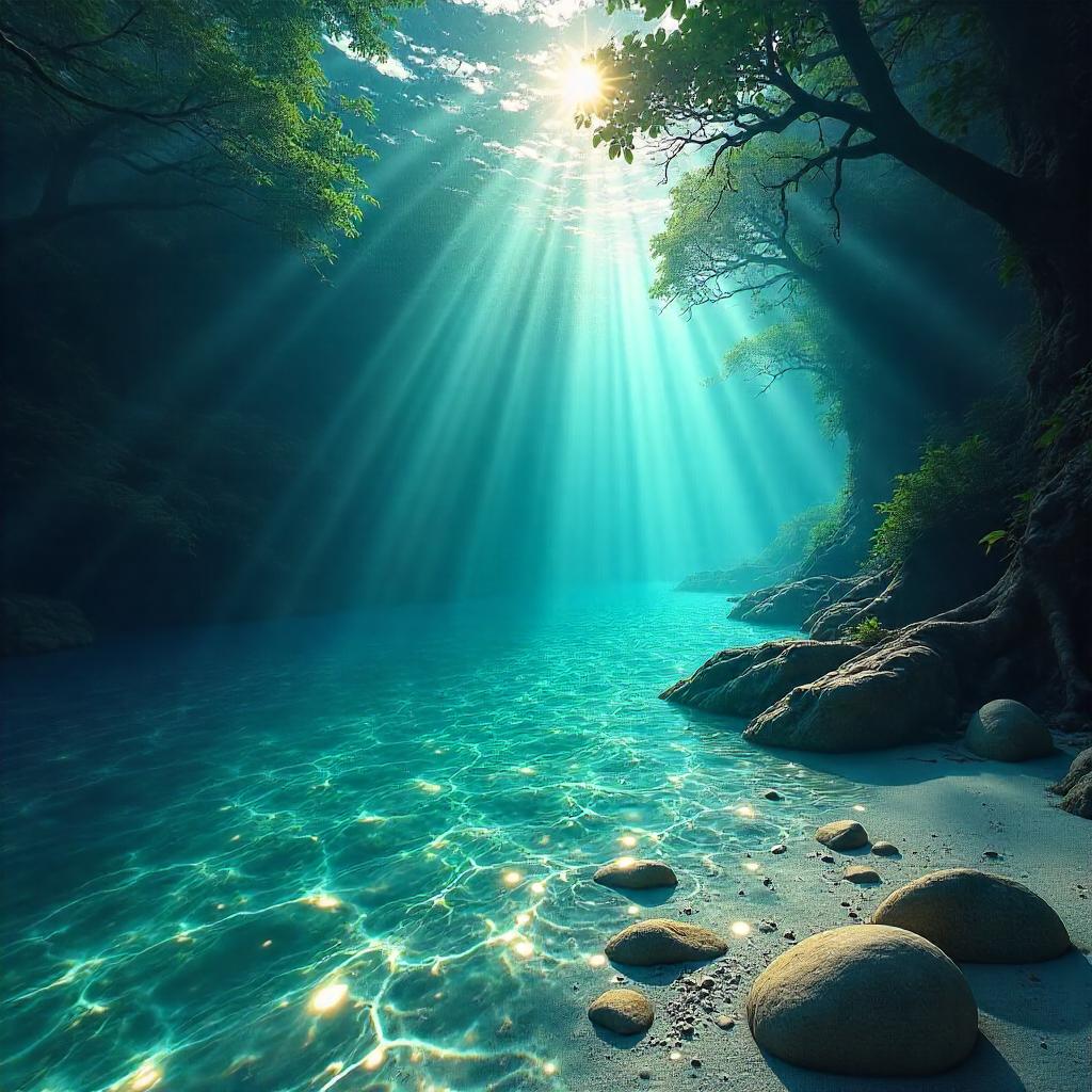 Luminescent Underwater River: Digital Art