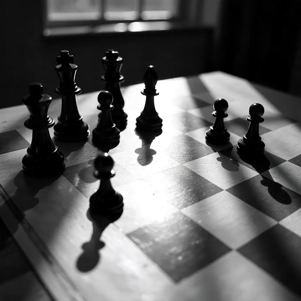 Sunlit Monochrome Chess Shadows