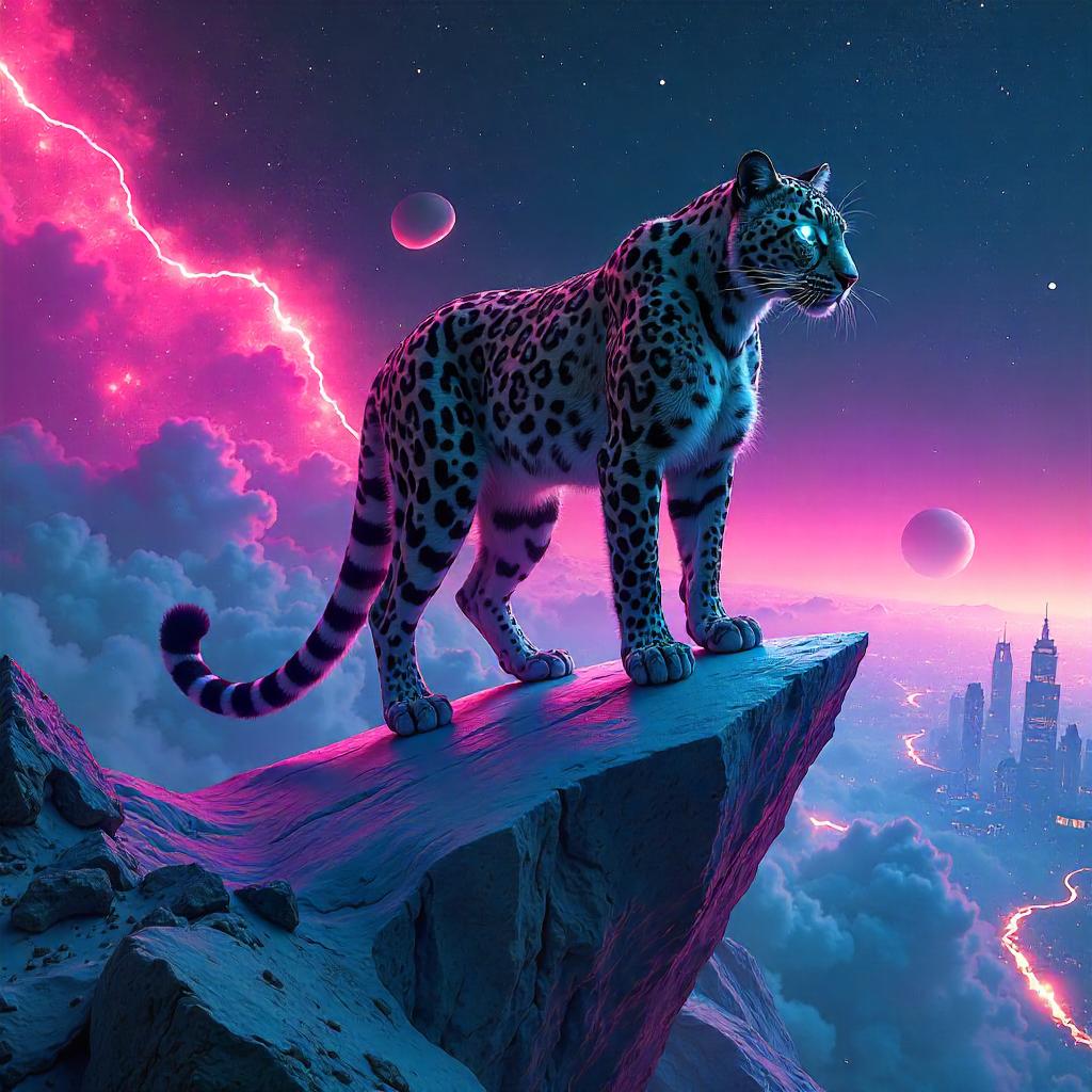 Leopard on a Neon Cyberpunk Comet