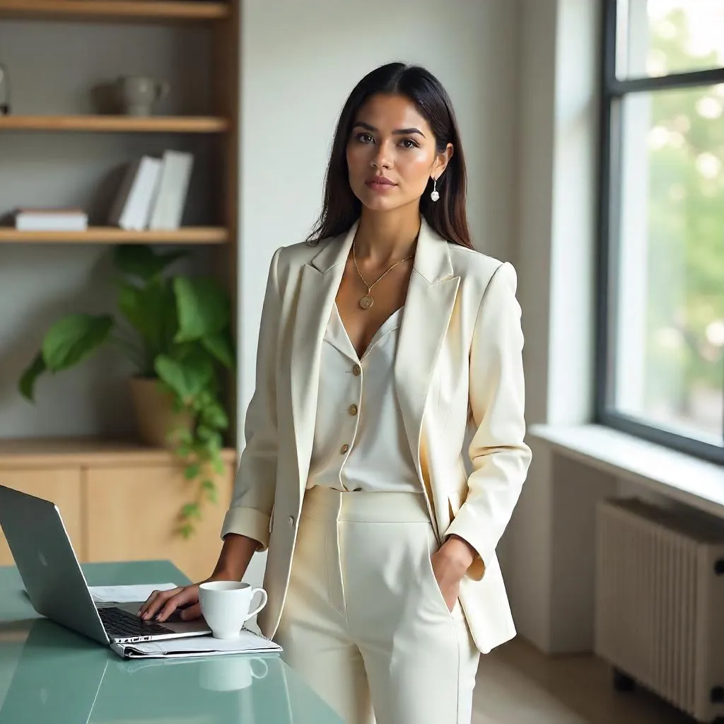 Photorealistic Stylish White Woman in Modern Office