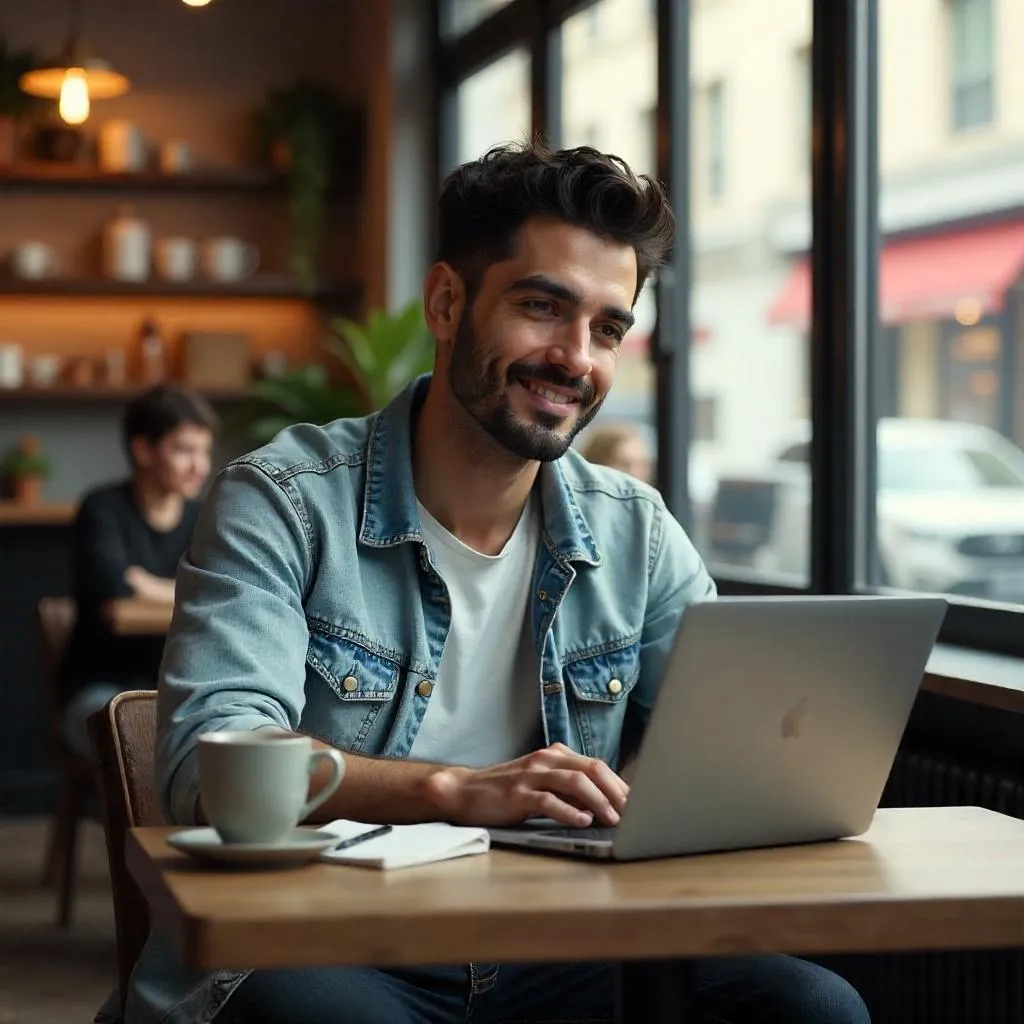 3D Render: Young Middle Eastern Man in a Coffee Shop