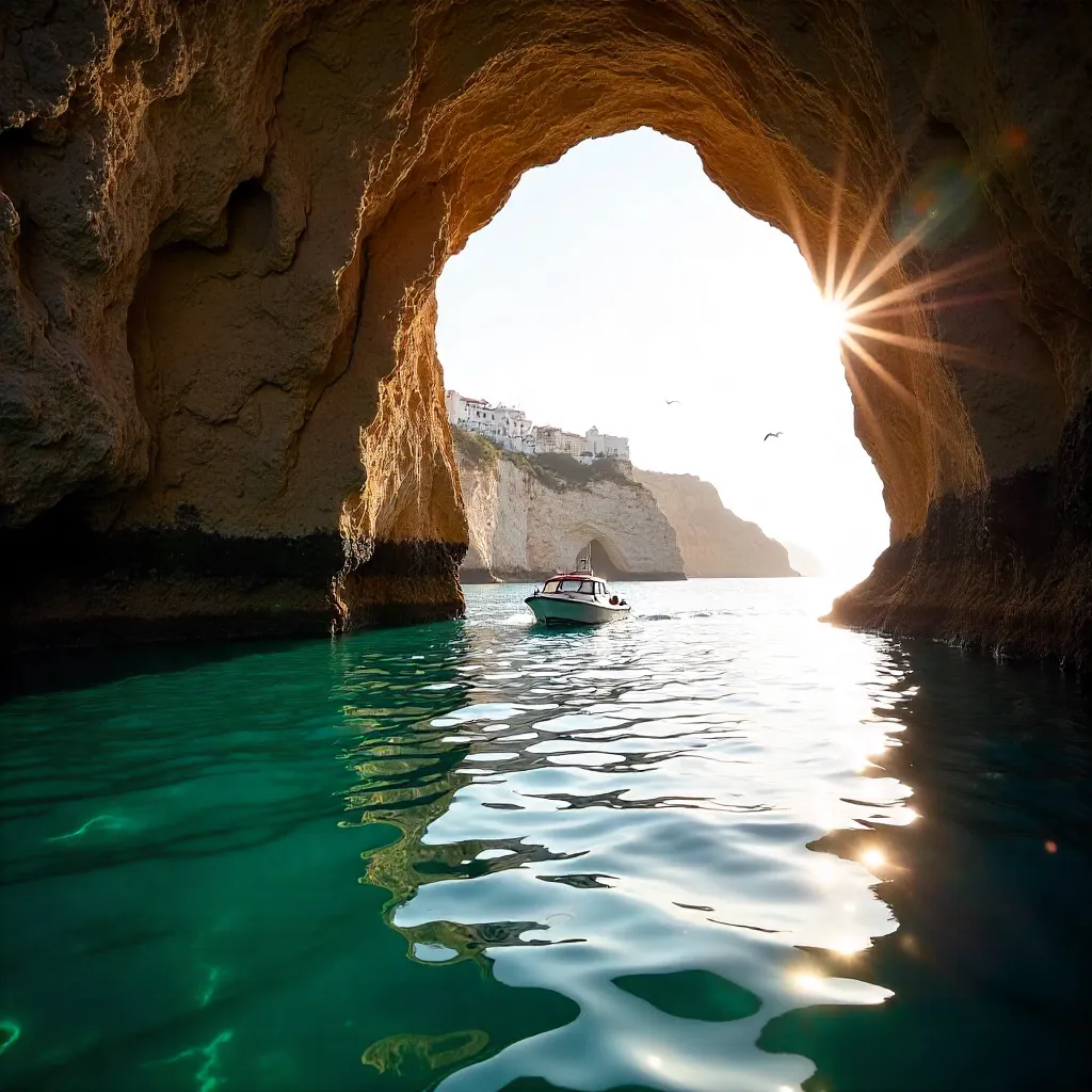Boat in Carvoeiro Cave: Tranquil Algarve Waters