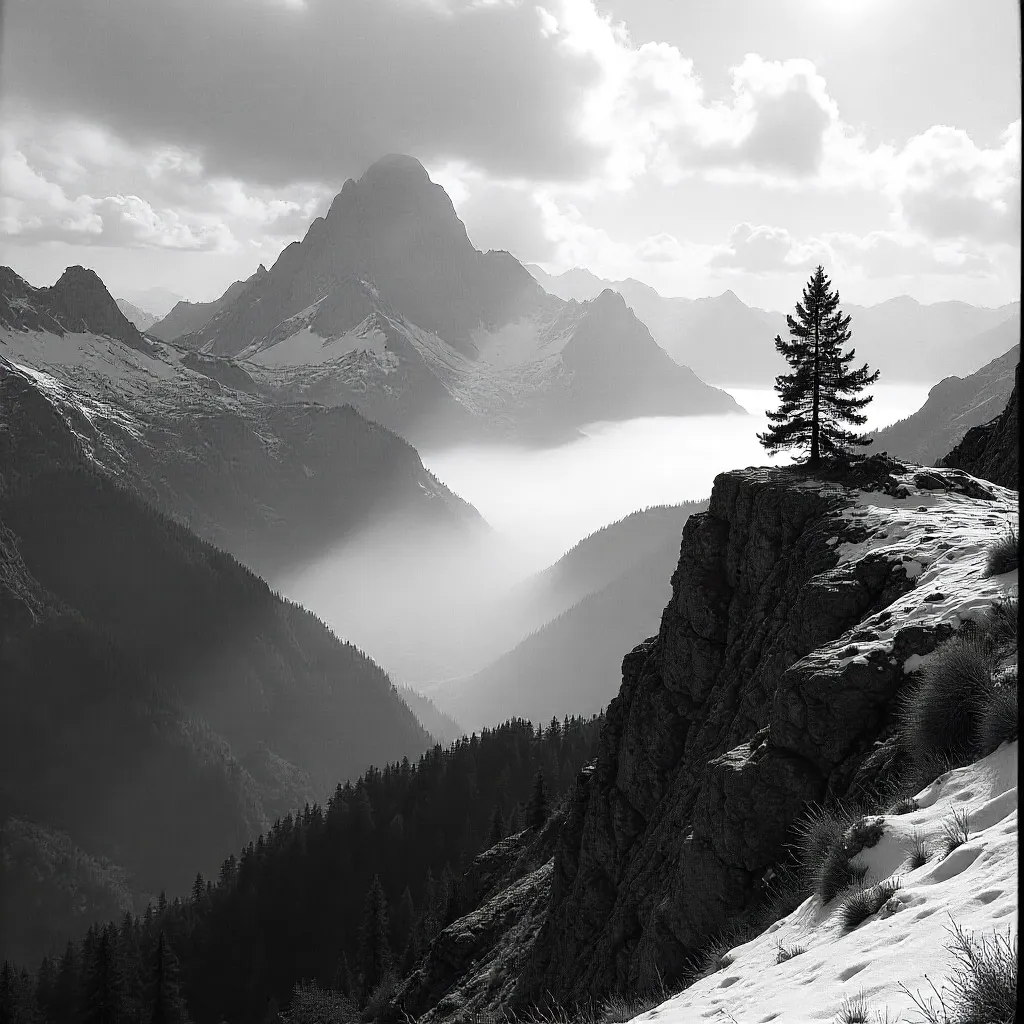 Fog-Wrapped Dolomites: Dramatic Black-and-White Peaks