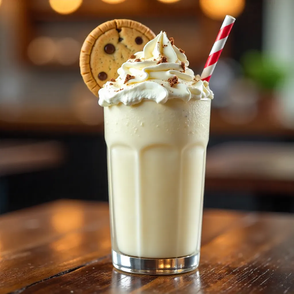 Delicious Vanilla Milkshake with Whipped Cream and a Cookie