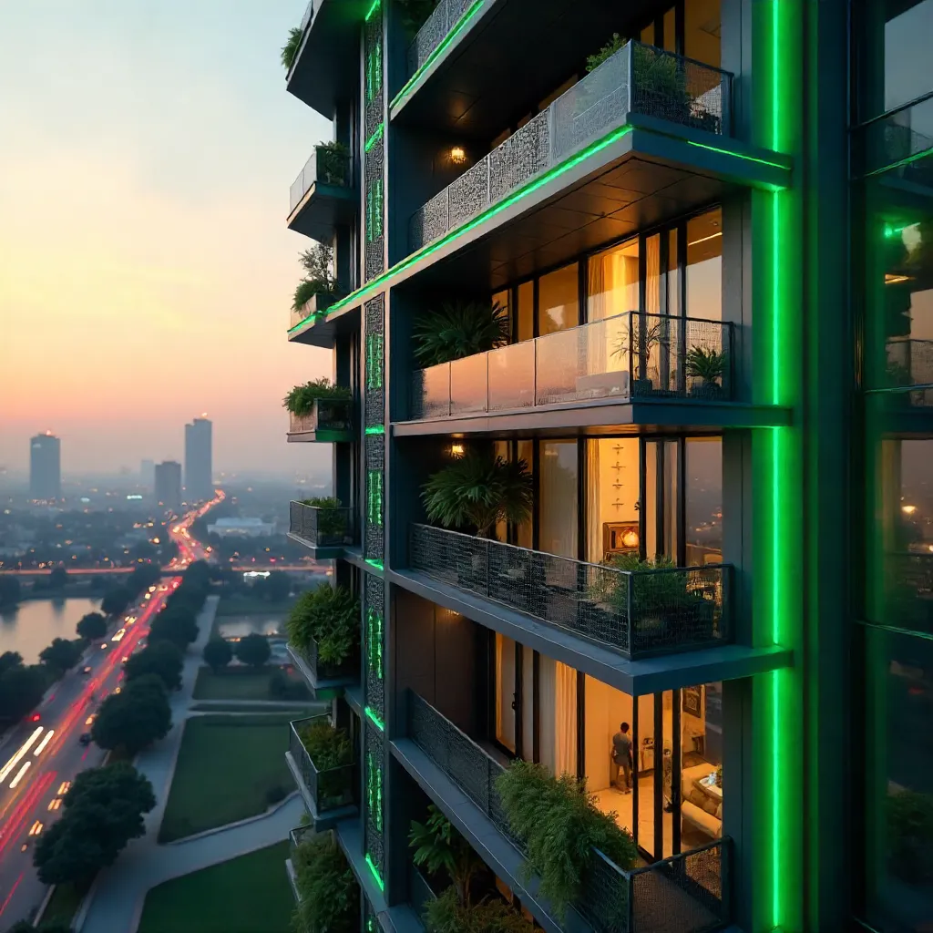 Emerald Accented Dubai High-Rise Facade Details