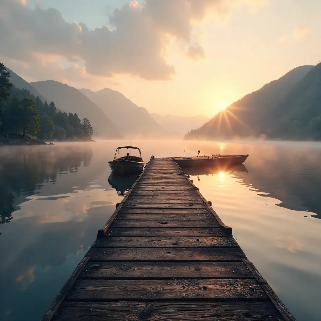 Dawn at the Misty Lakeside