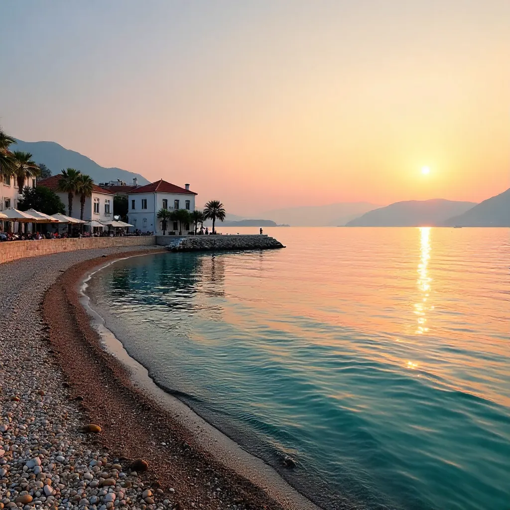 Antalya Sunset: Coastline, Calm Waters and Distant Peaks