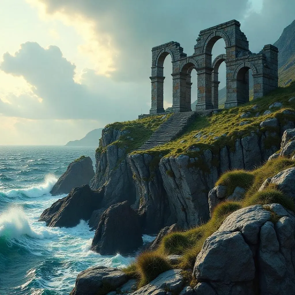 Ruins on a Windswept Rocky Outcrop, Photorealistic