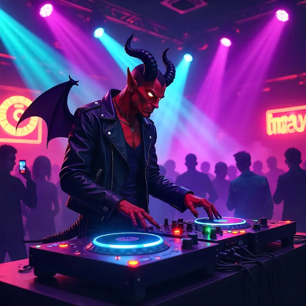 Demon DJ in Neon Anime Nightclub