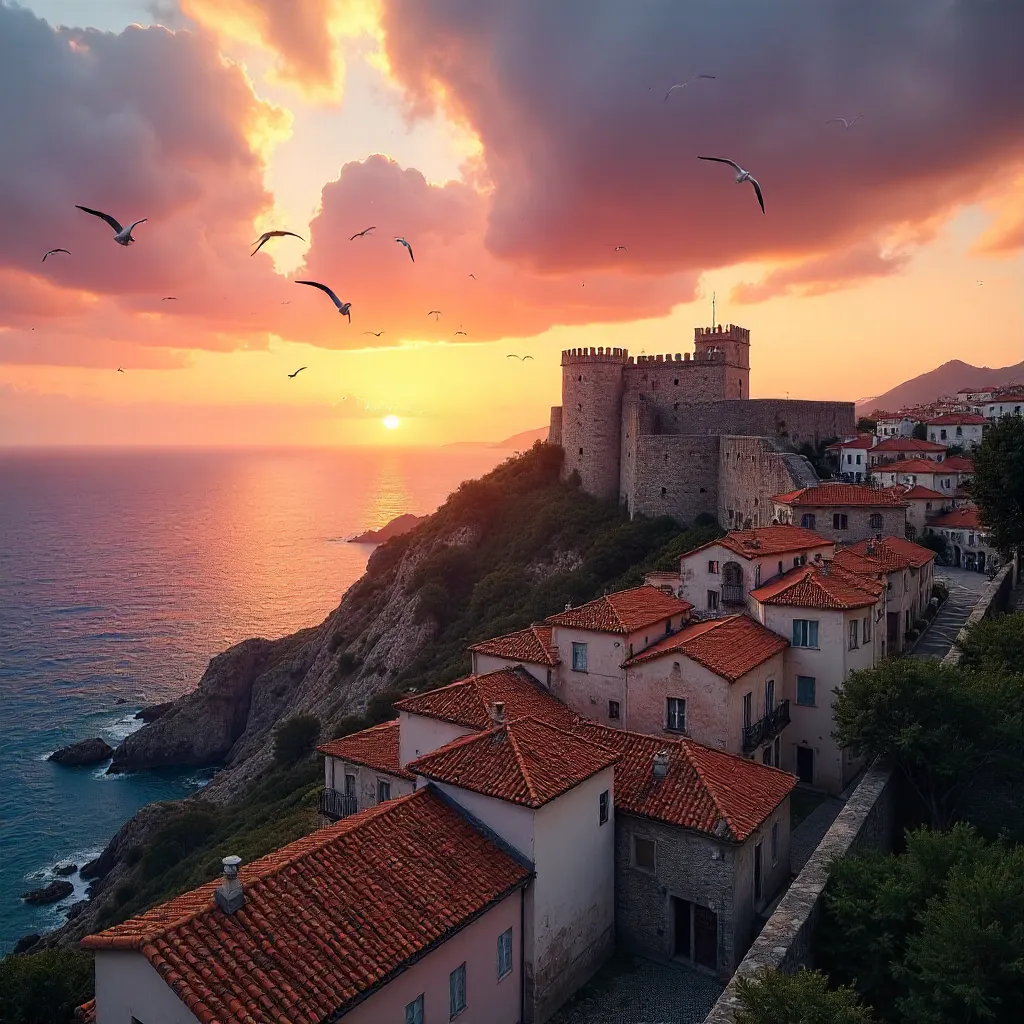Sunset Over Sines Castle with Terracotta Rooftops