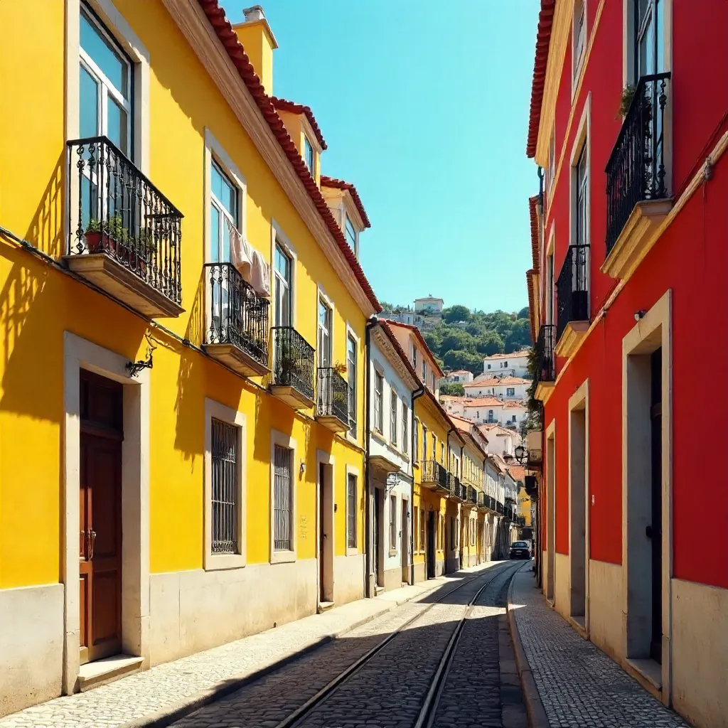 Bright Lisbon Facades Under a Clear Blue Sky