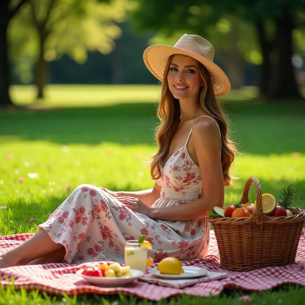 Elegant Picnic Portrait of a Caucasian Woman