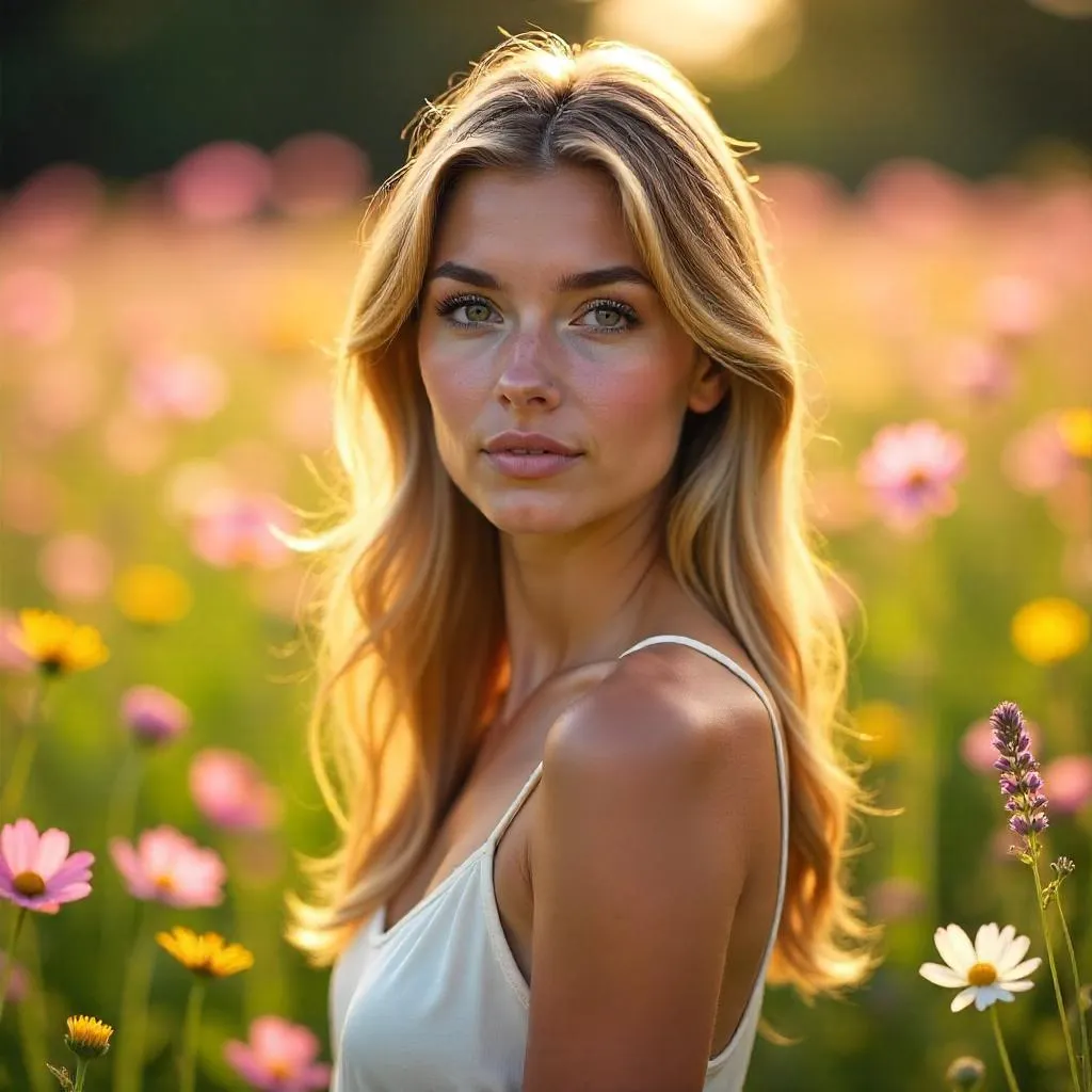 Fair-Skinned Woman in a Field of Wildflowers