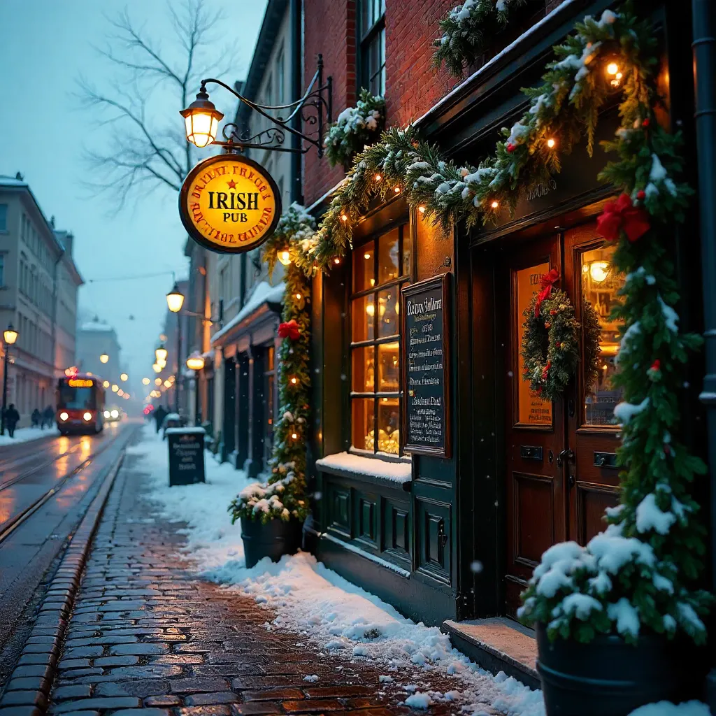 Winter Night Exterior: Irish Pub in Gothenburg