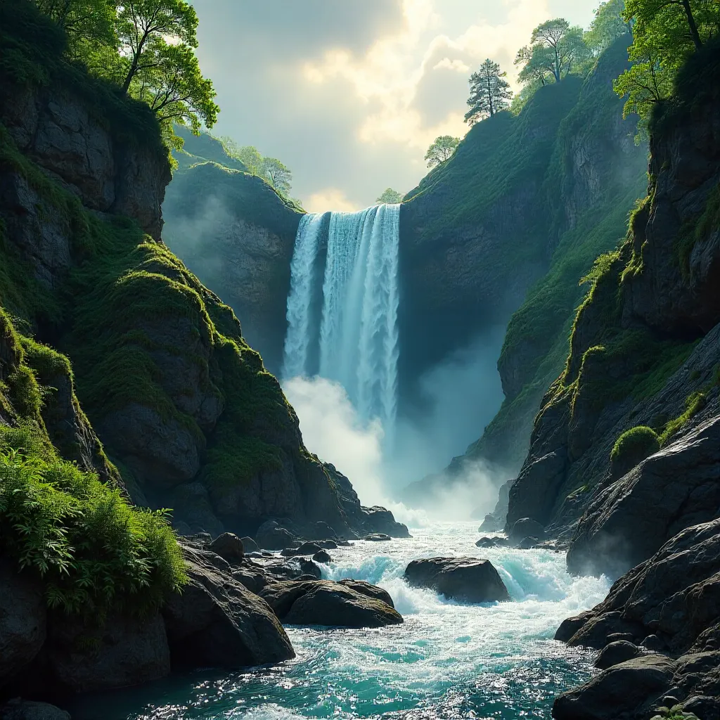 Majestic Canyon Waterfall: Silk Flow in Light